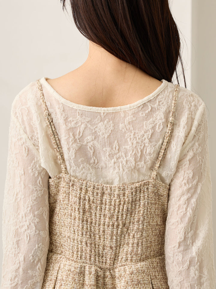 粗花呢吊带连衣裙，米色