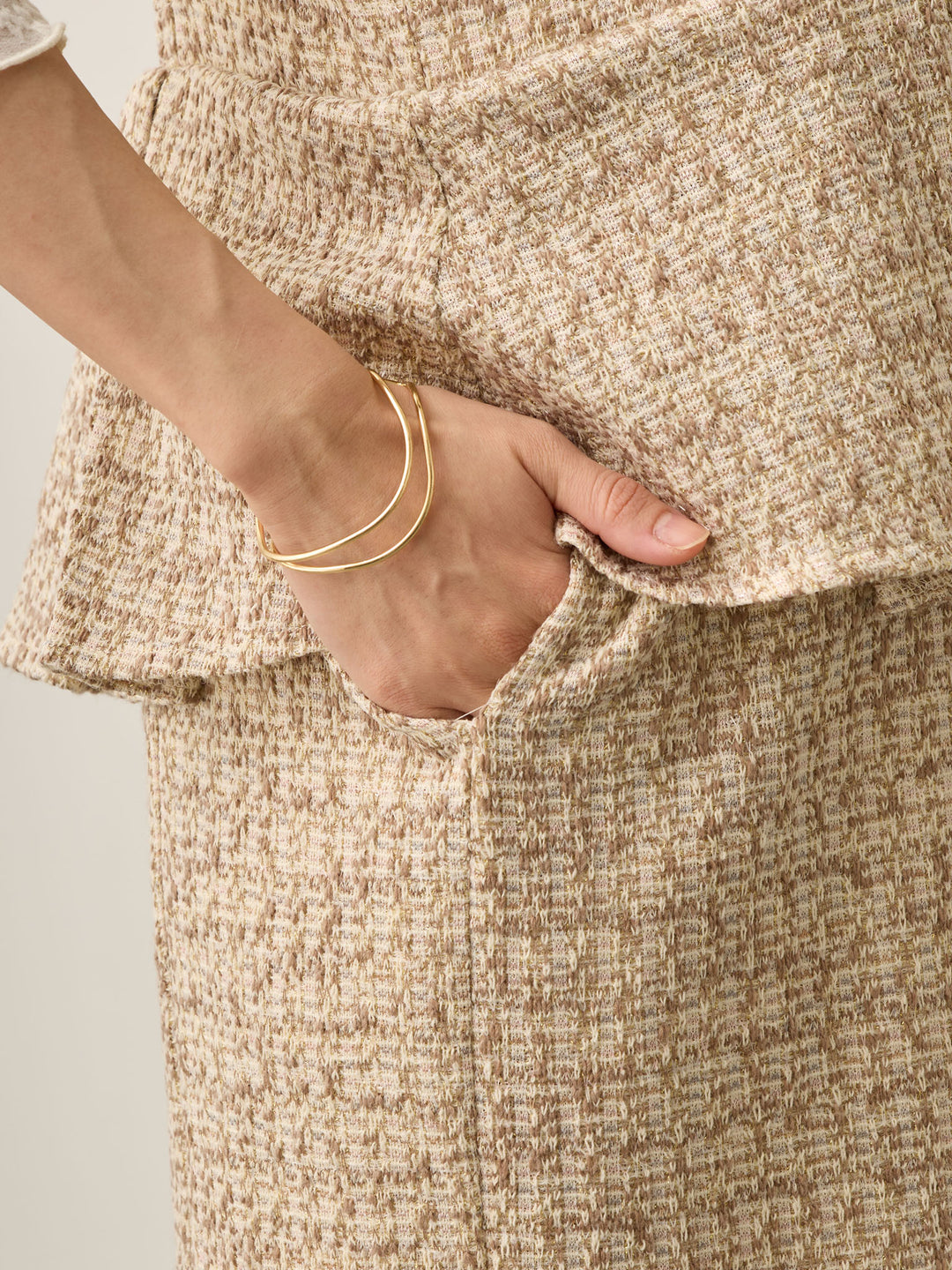 粗花呢吊带连衣裙，米色