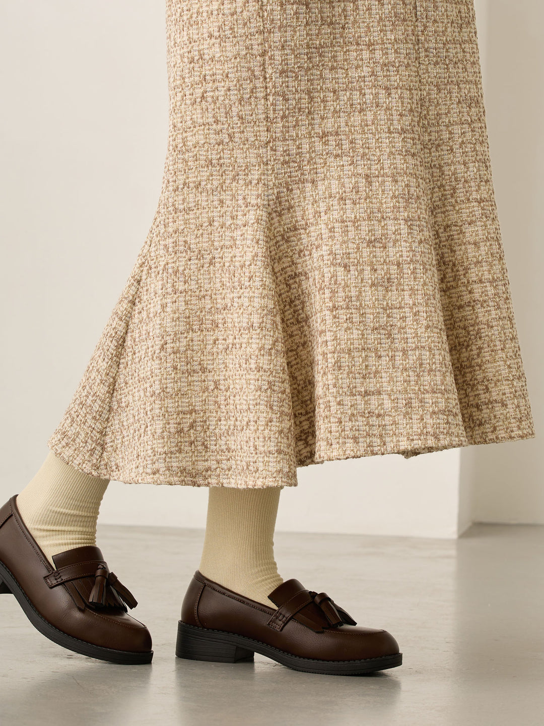 粗花呢吊带连衣裙，米色