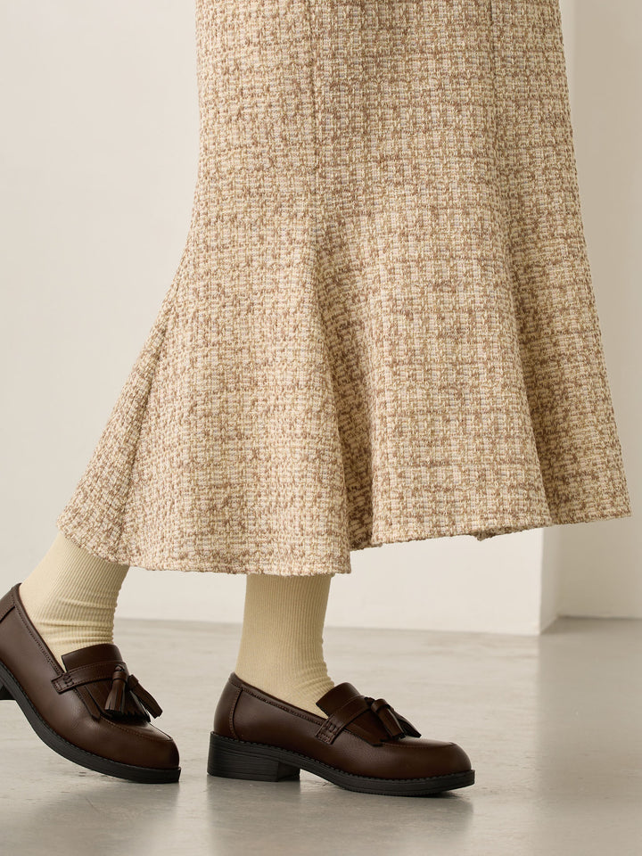 粗花呢吊带连衣裙，米色