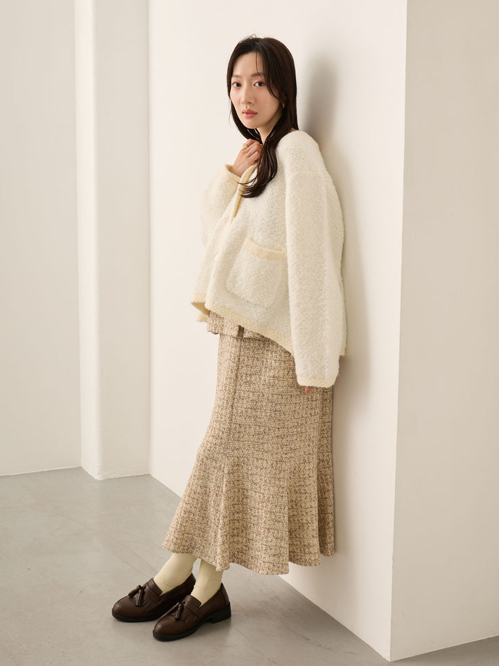 粗花呢吊带连衣裙，米色