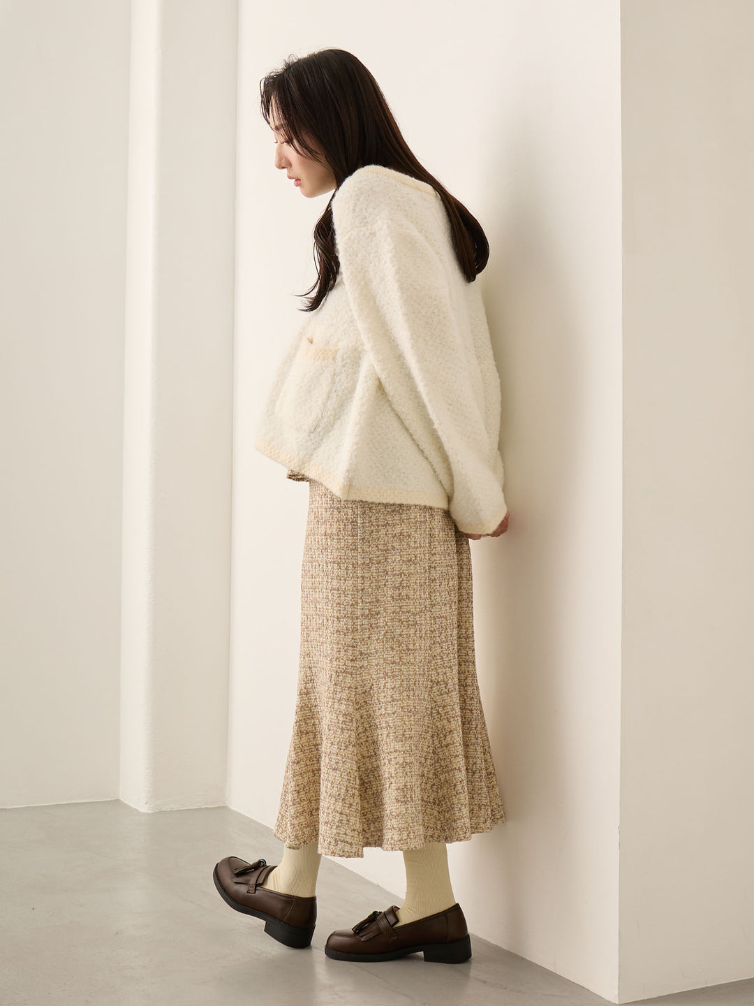 粗花呢吊带连衣裙，米色