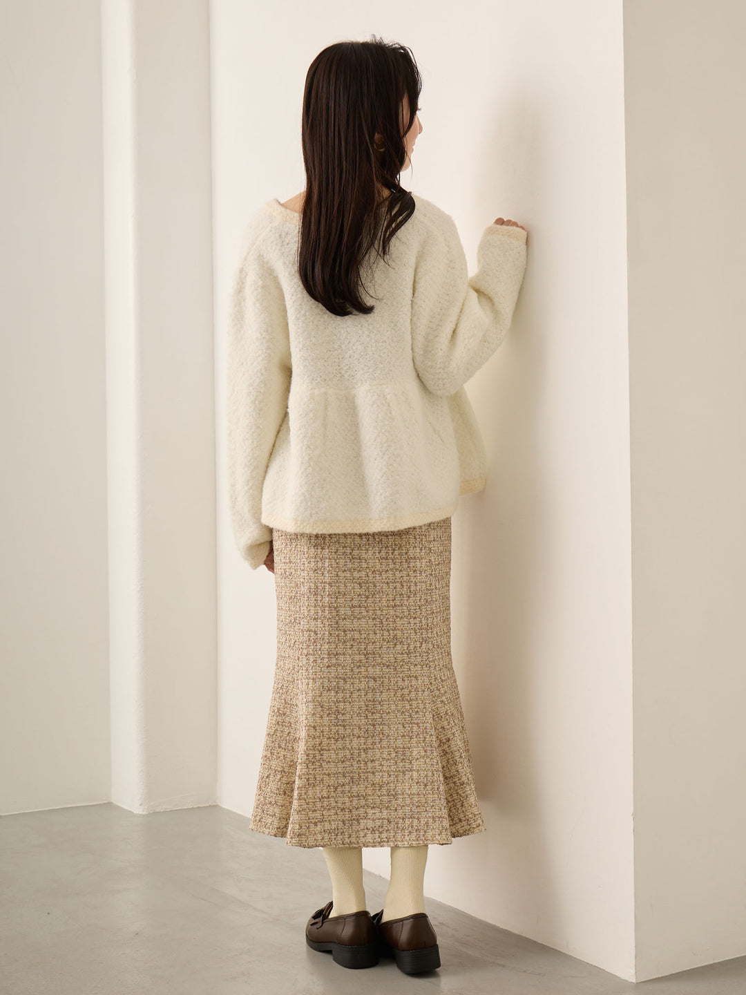 粗花呢吊带连衣裙，米色