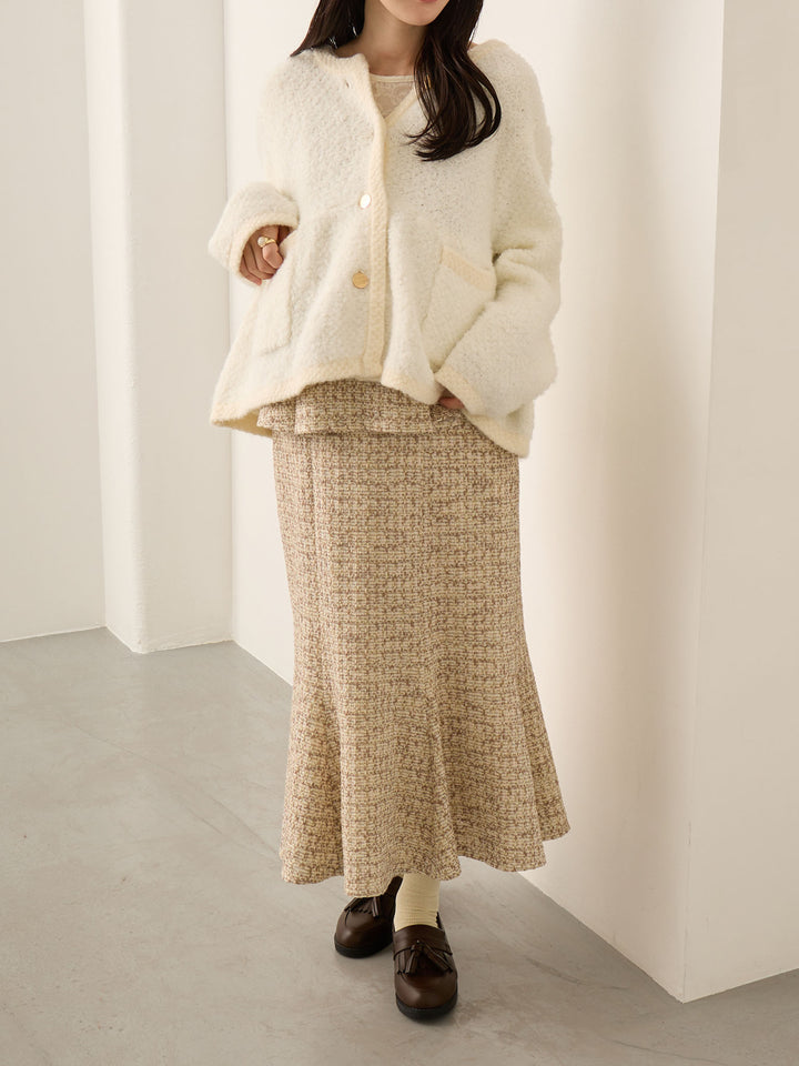 粗花呢吊带连衣裙，米色