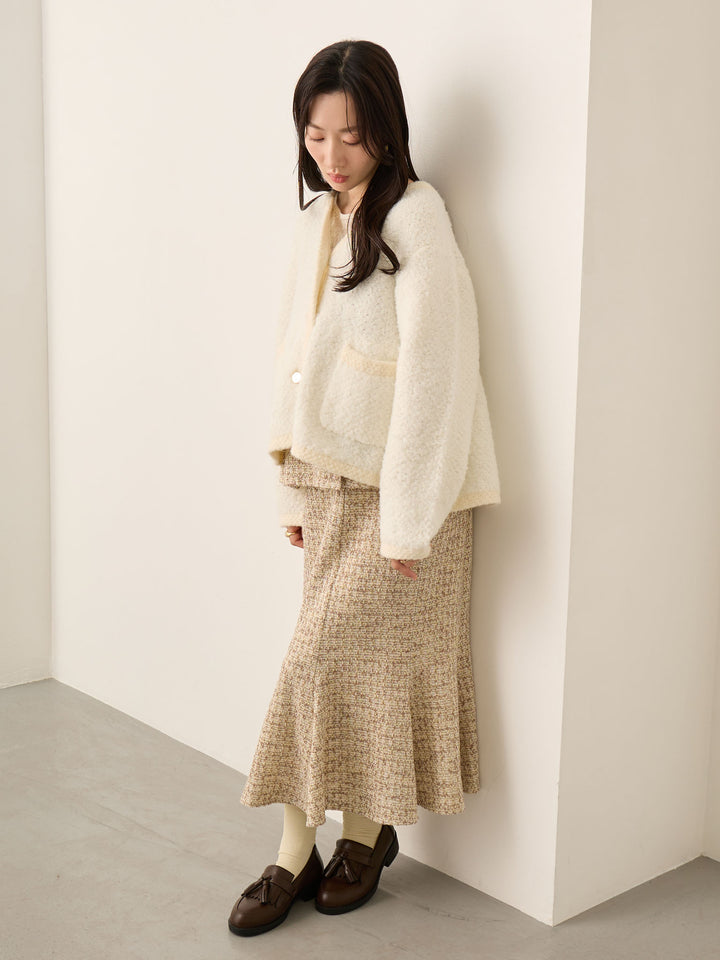 粗花呢吊带连衣裙，米色