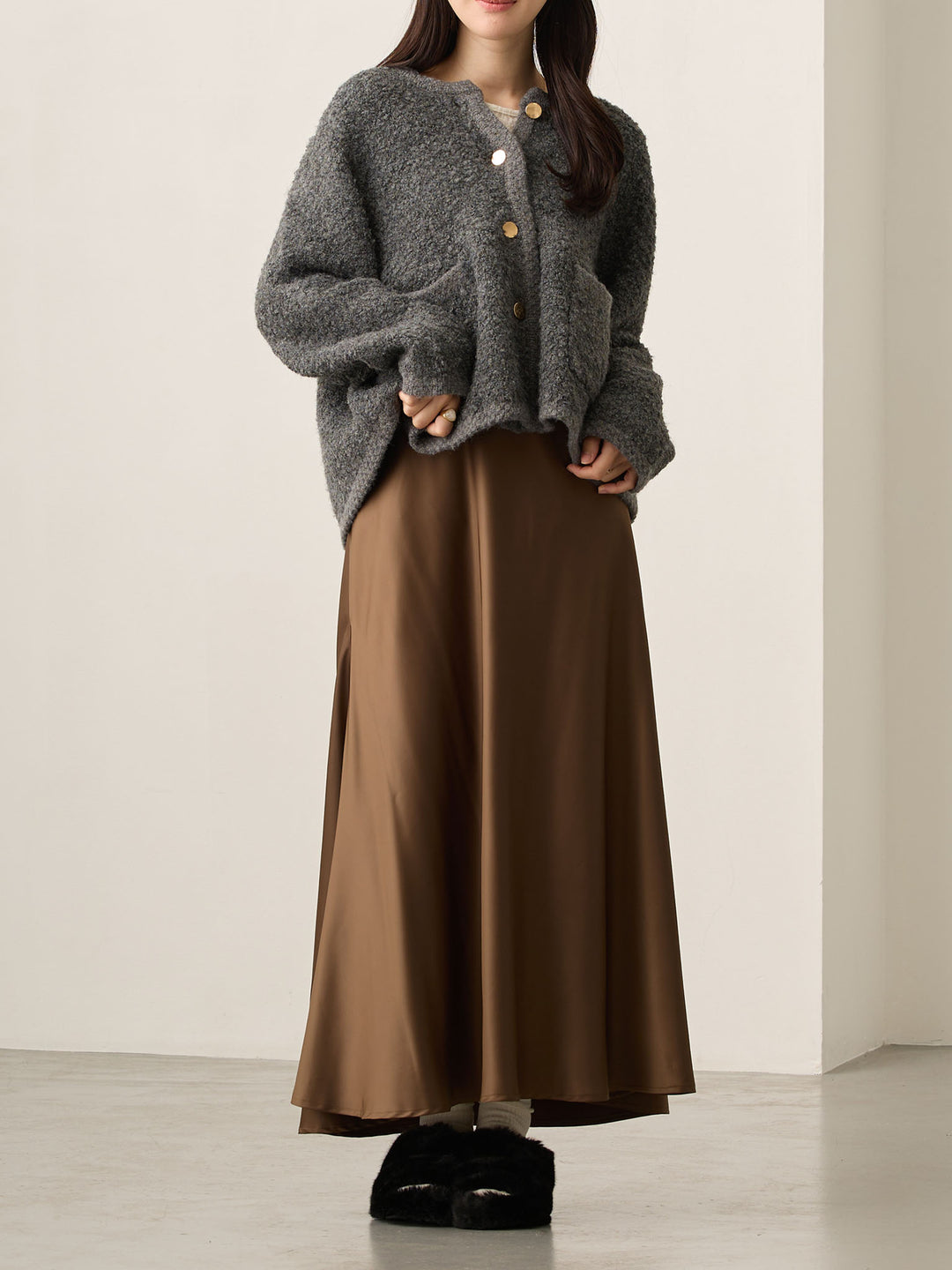 略带人鱼纹缎面裙 棕色