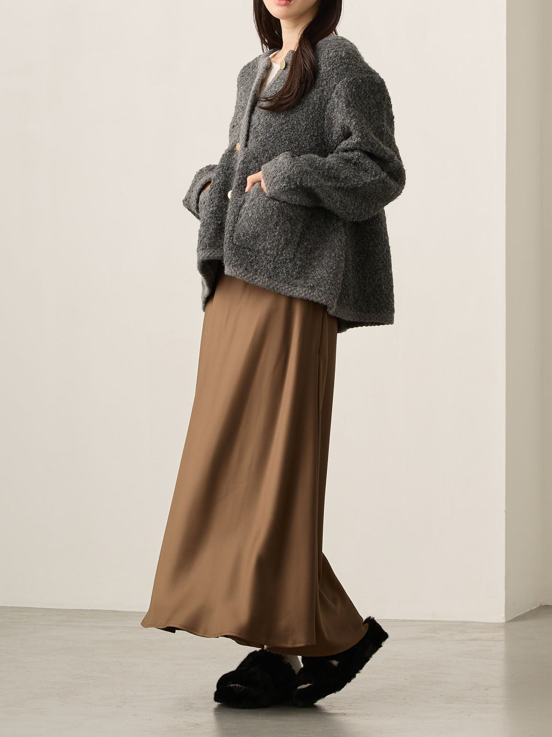 略带人鱼纹缎面裙 棕色