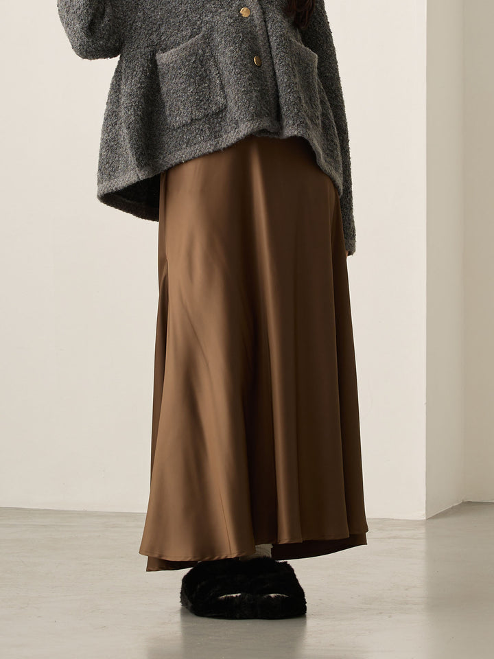 略带人鱼纹缎面裙 棕色