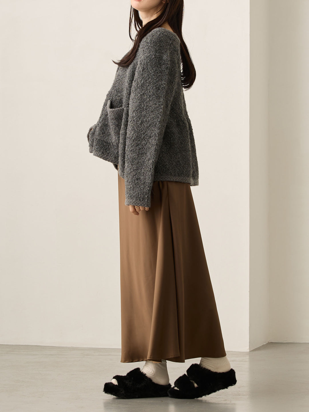 略带人鱼纹缎面裙 棕色