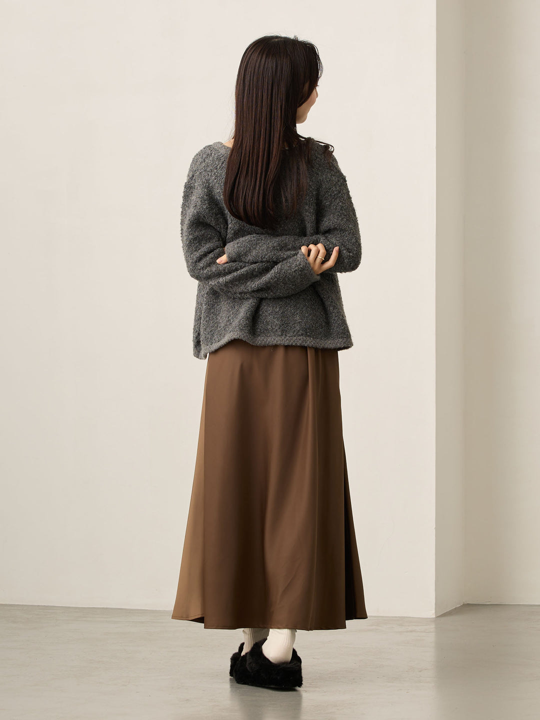 略带人鱼纹缎面裙 棕色