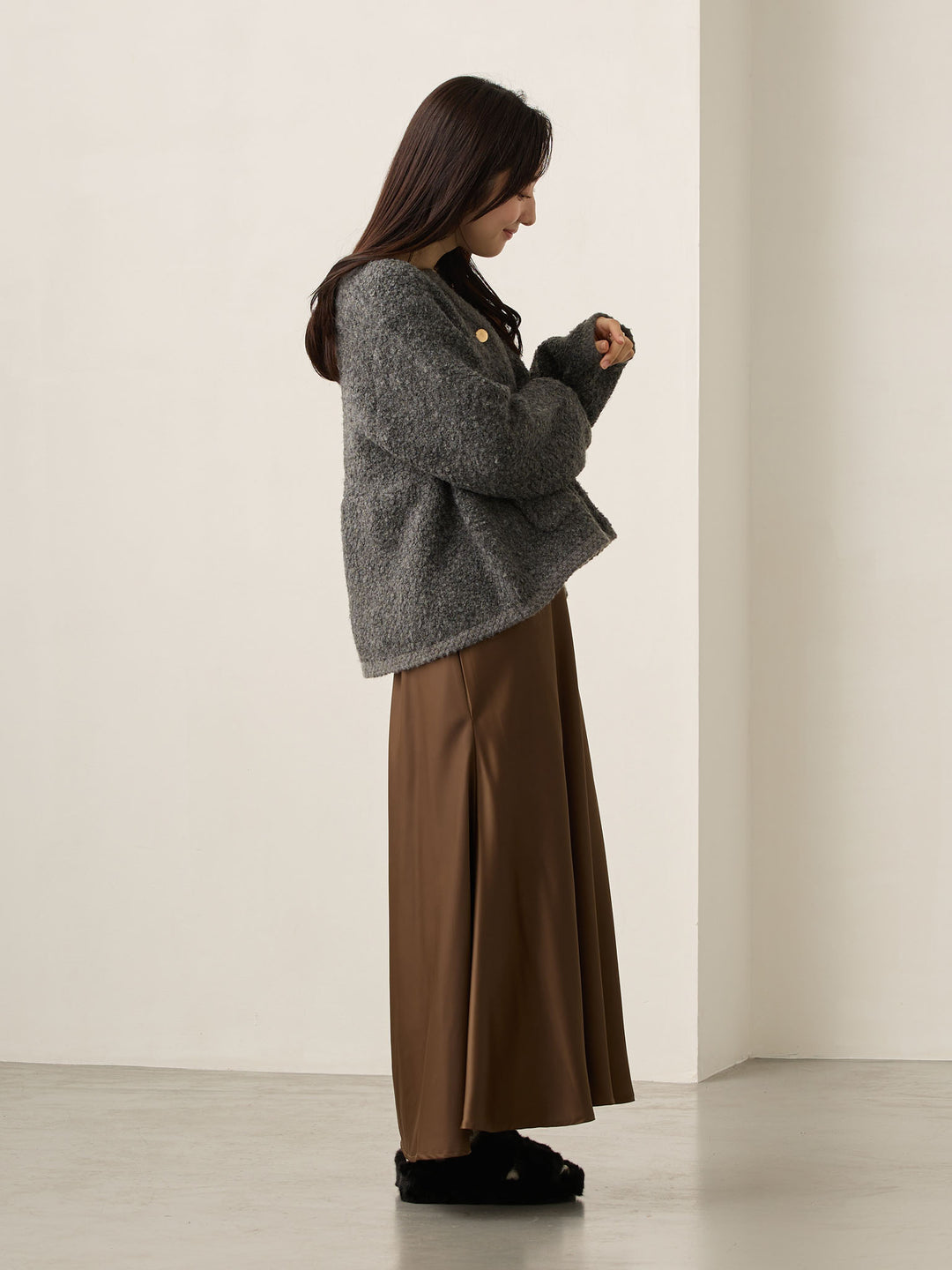 略带人鱼纹缎面裙 棕色