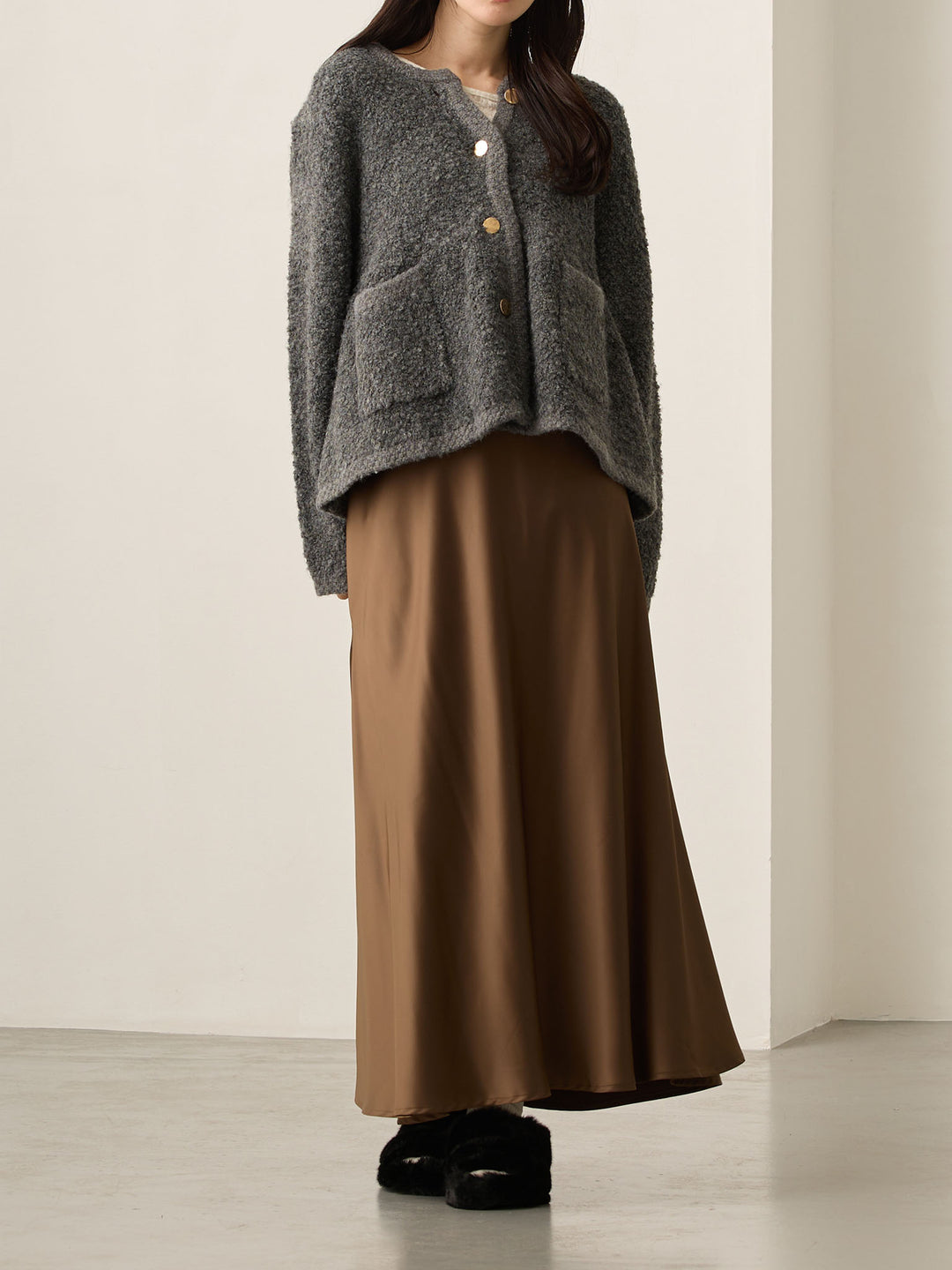 略带人鱼纹缎面裙 棕色