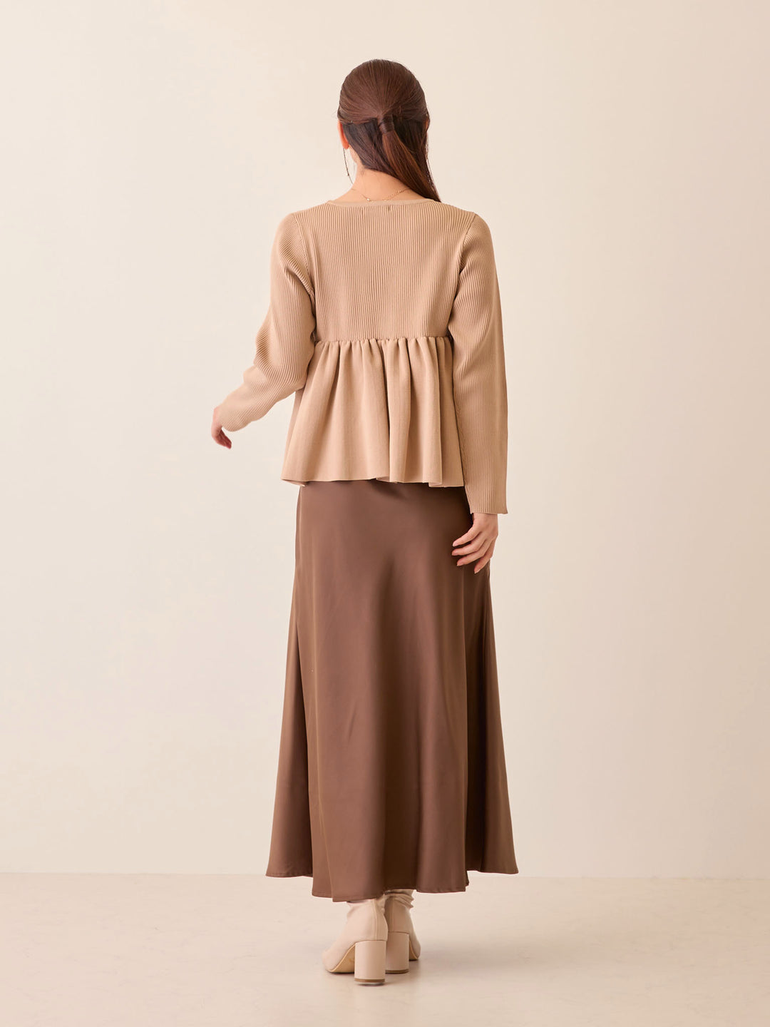 ペプラムニットトップス Pink beige