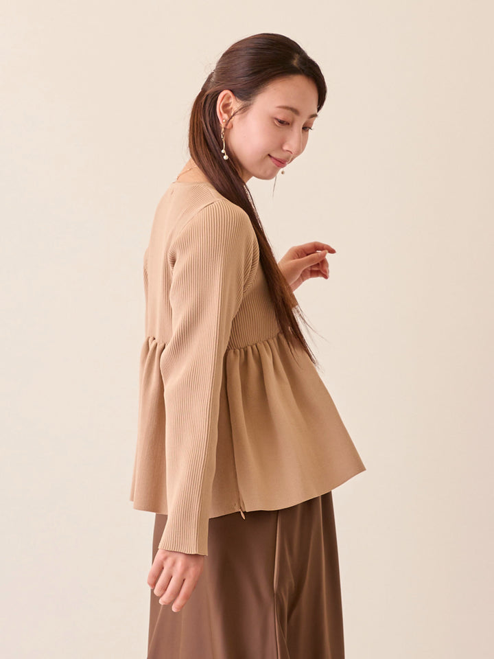 ペプラムニットトップス Pink beige