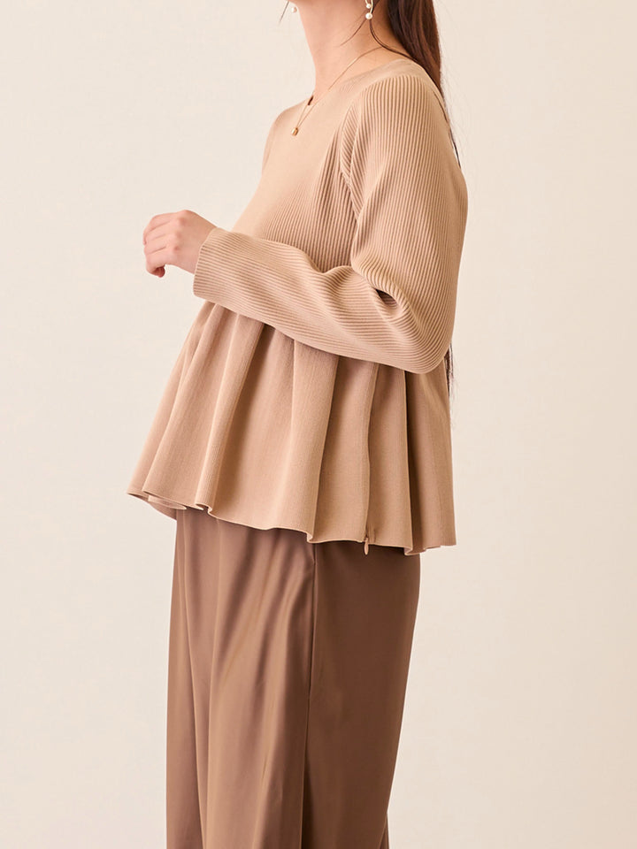 ペプラムニットトップス Pink beige