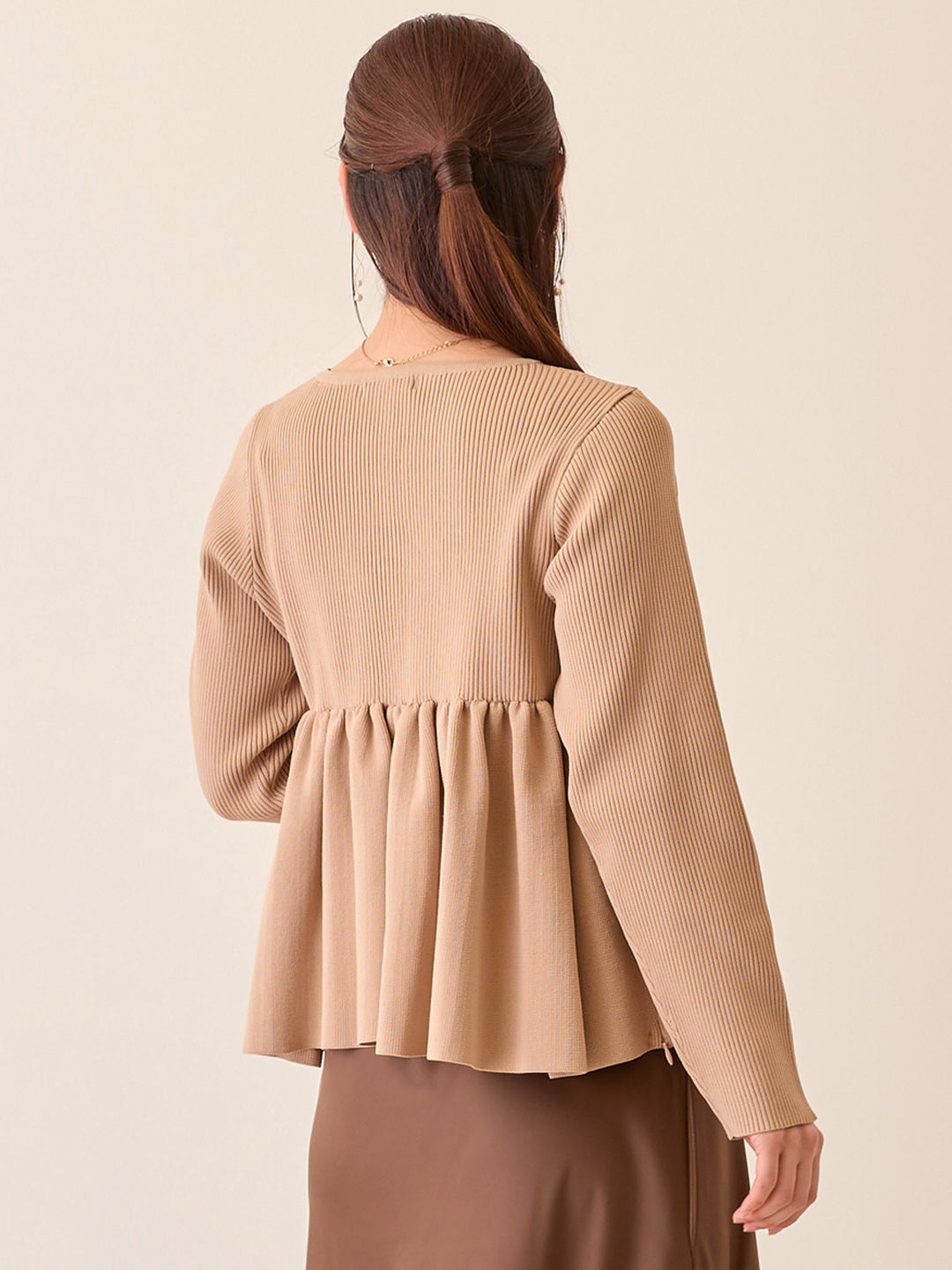 ペプラムニットトップス Pink beige