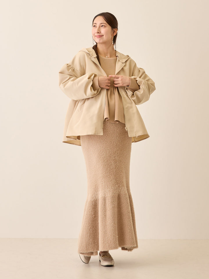 フード付きペプラムライトアウター Beige
