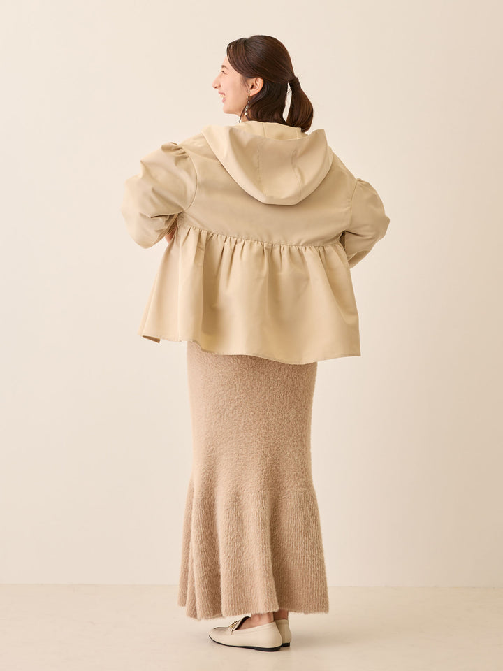 フード付きペプラムライトアウター Beige
