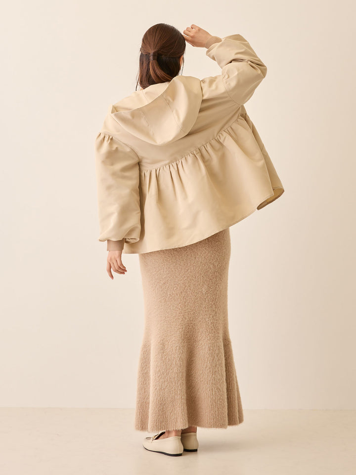 フード付きペプラムライトアウター Beige