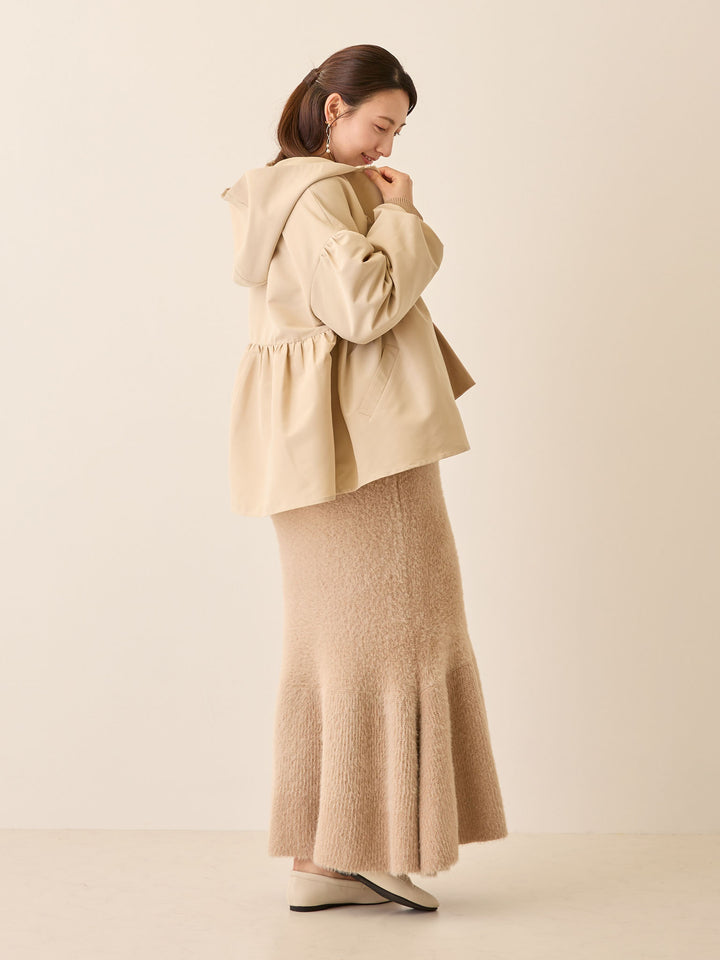 フード付きペプラムライトアウター Beige
