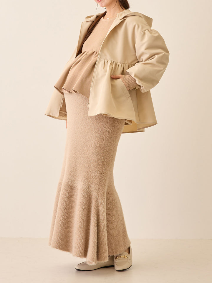 フード付きペプラムライトアウター Beige