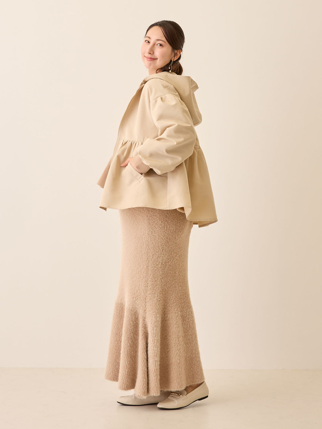 シャギーニットマーメイドスカート Beige