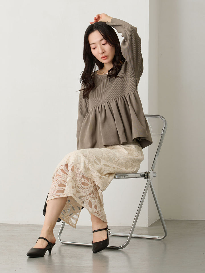 ペプラムニットトップス Gray