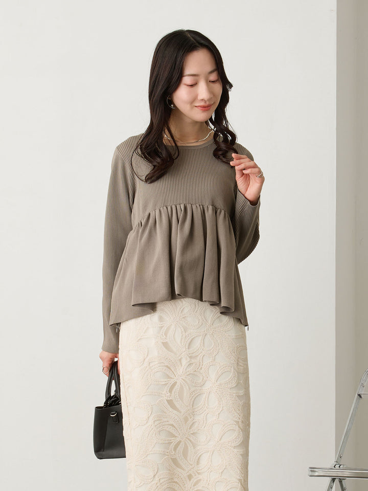 ペプラムニットトップス Gray