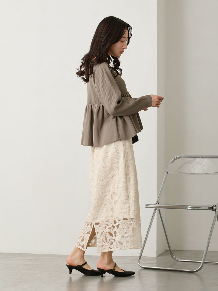 ペプラムニットトップス Gray