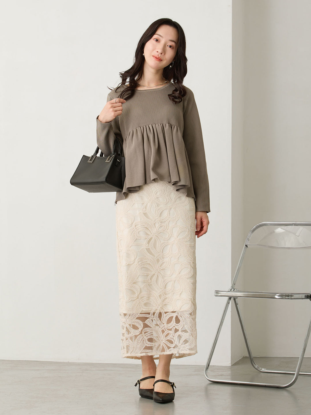 ペプラムニットトップス Gray