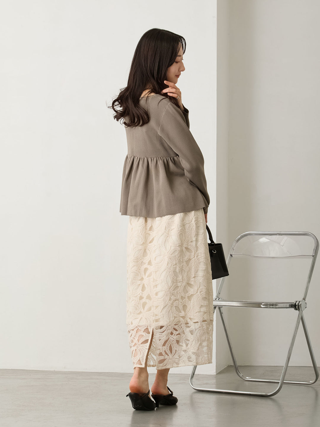 ペプラムニットトップス Gray