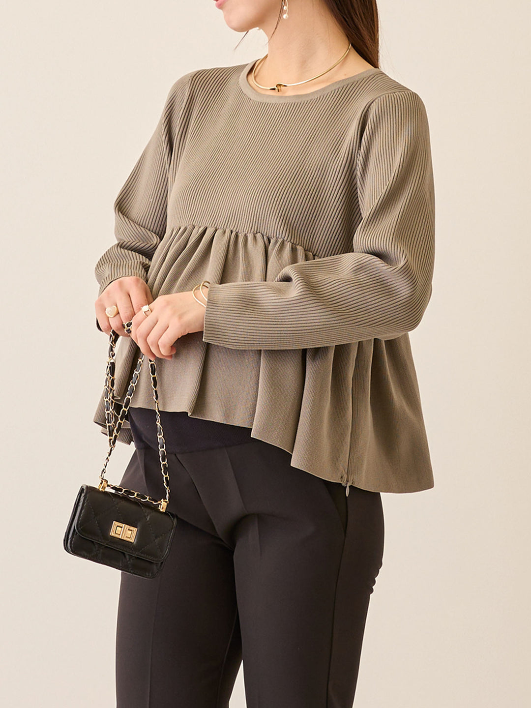 ペプラムニットトップス Gray