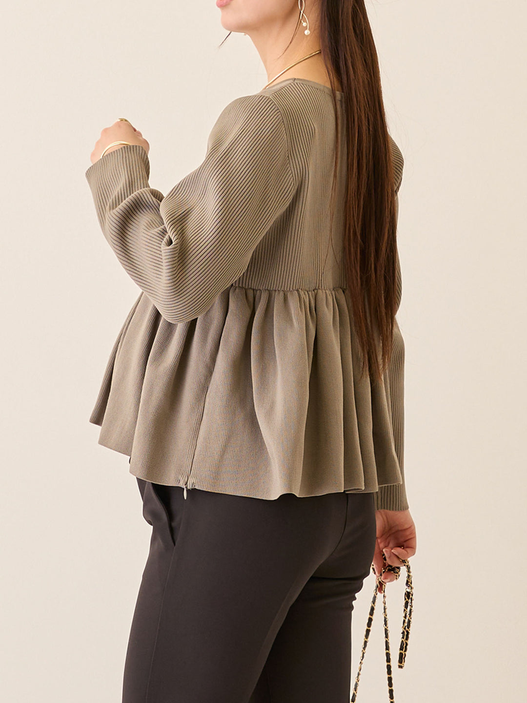 ペプラムニットトップス Gray