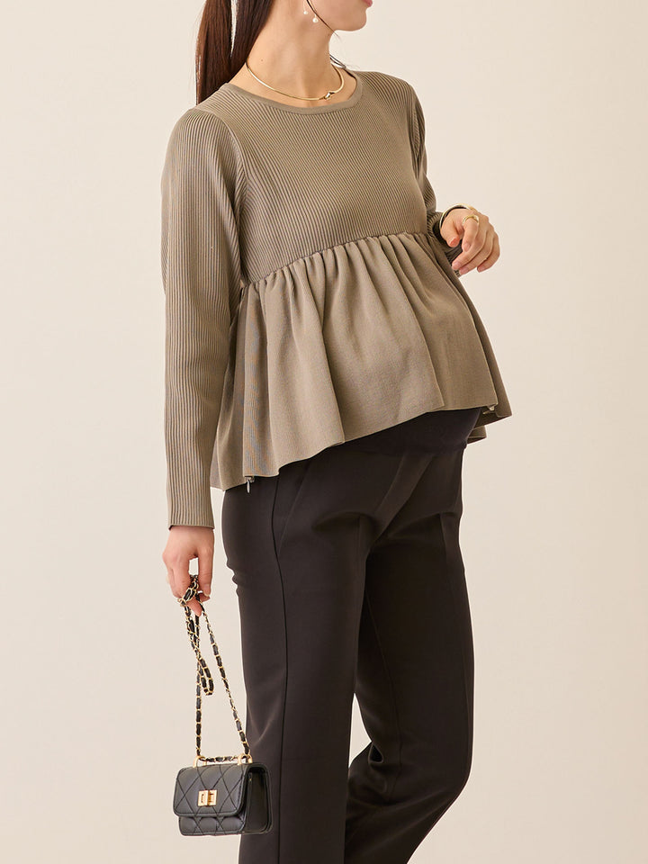 ペプラムニットトップス Gray