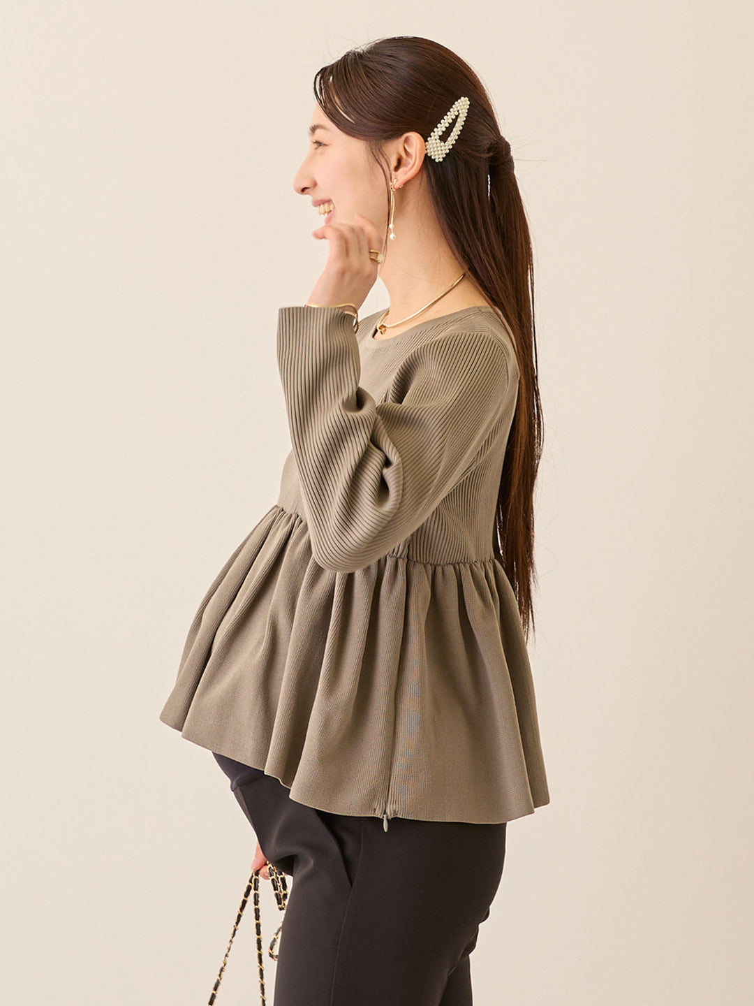 ペプラムニットトップス Gray