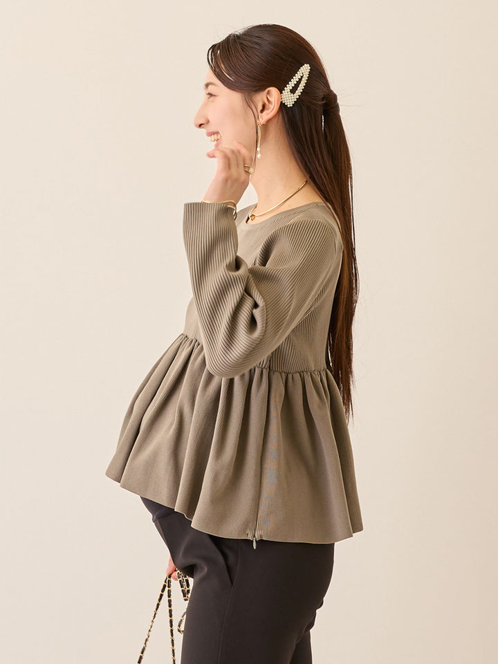 ペプラムニットトップス Gray