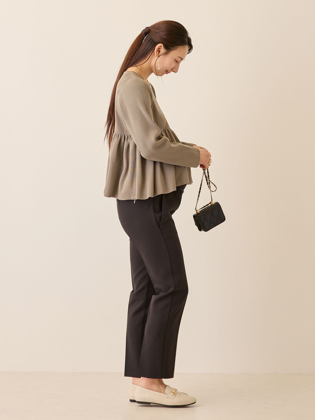 ペプラムニットトップス Gray