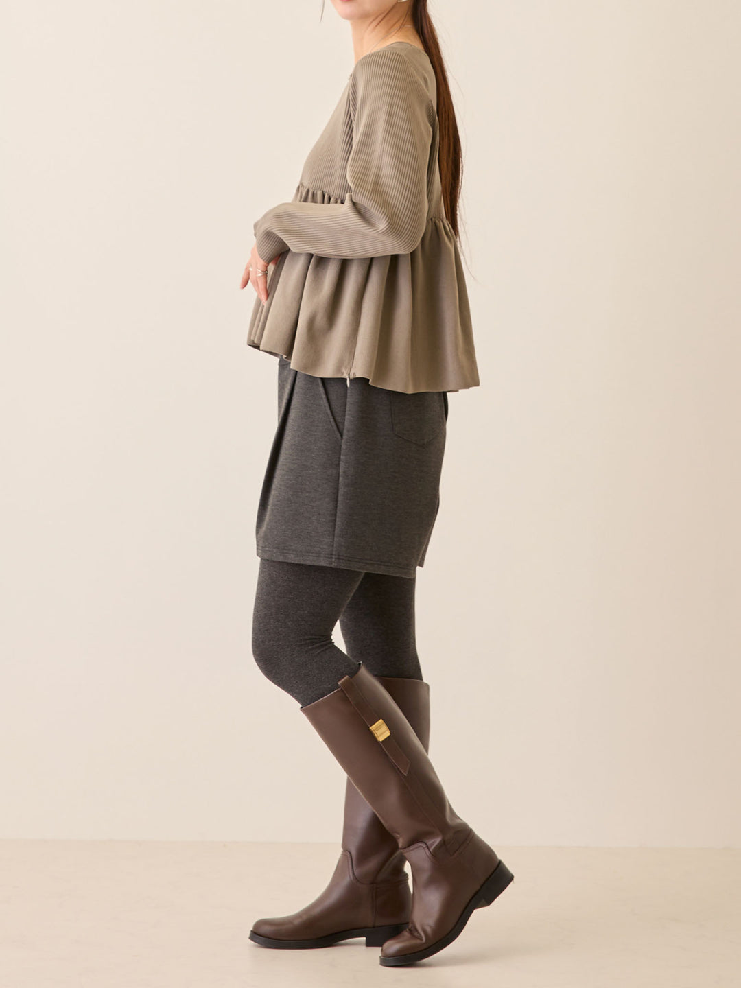 ペプラムニットトップス Gray