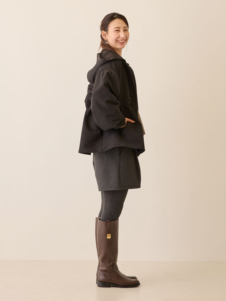 フード付きペプラムライトアウター Black