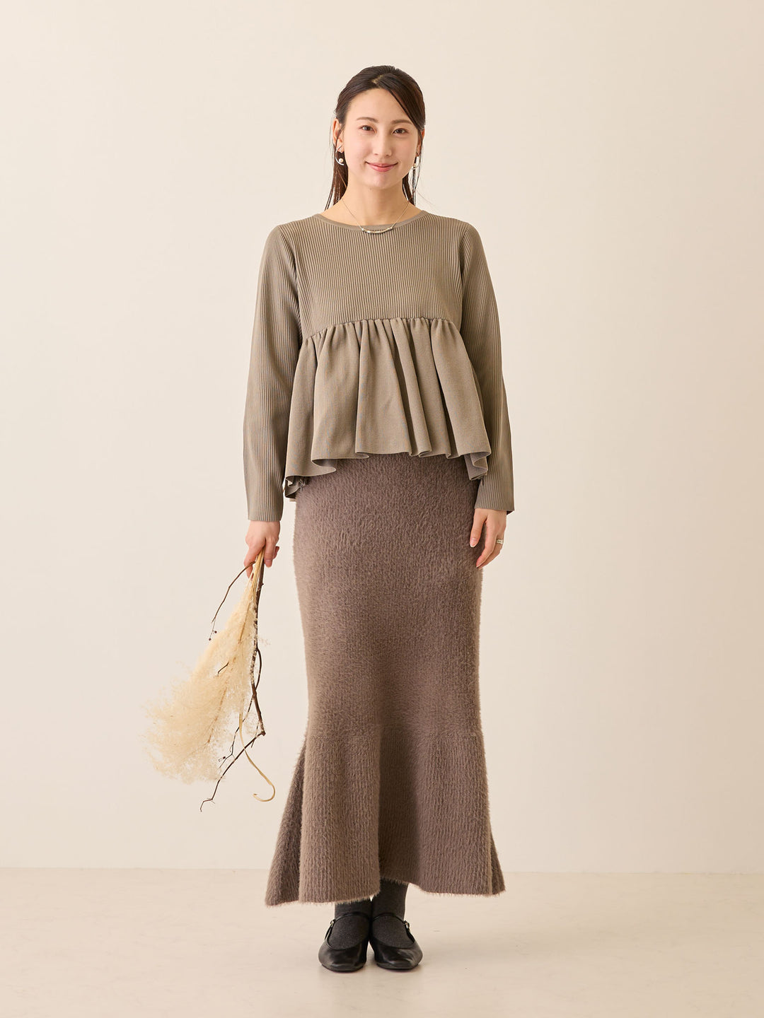 シャギーニットマーメイドスカート Charcoal