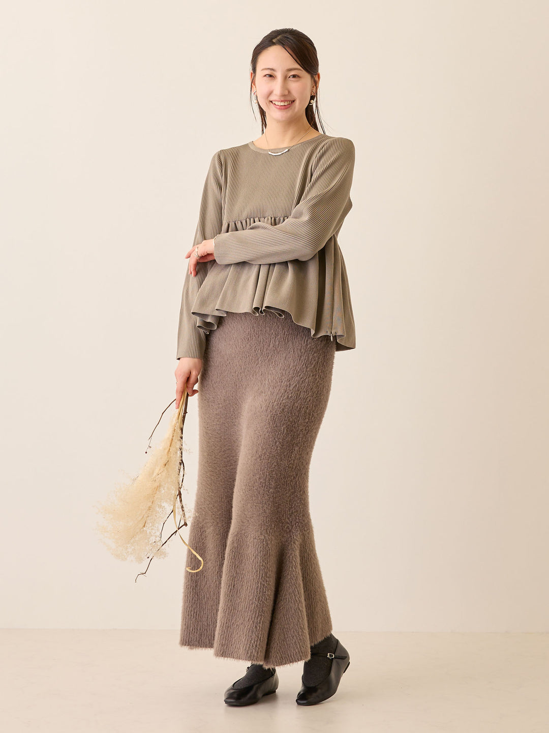 ペプラムニットトップス Gray