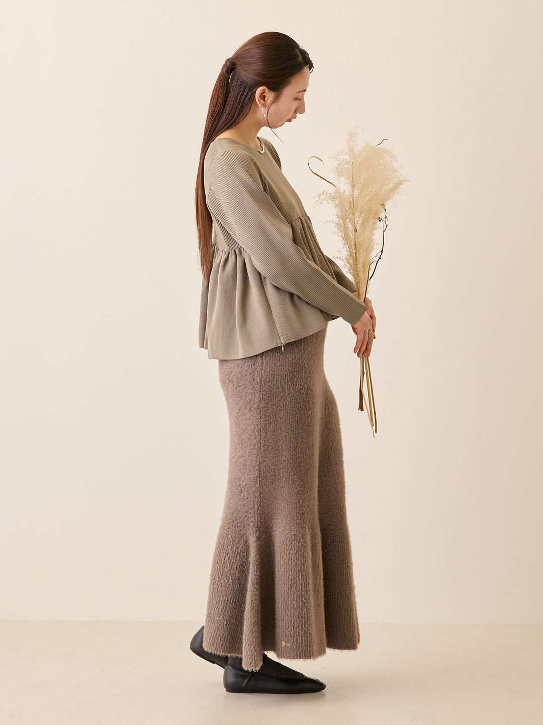 シャギーニットマーメイドスカート Charcoal