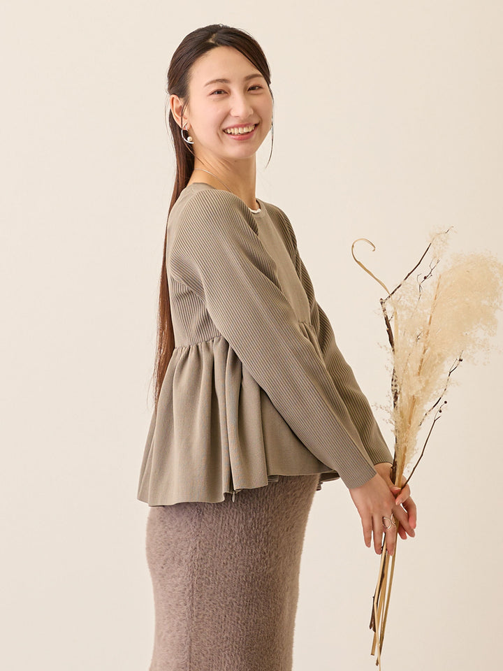 ペプラムニットトップス Gray