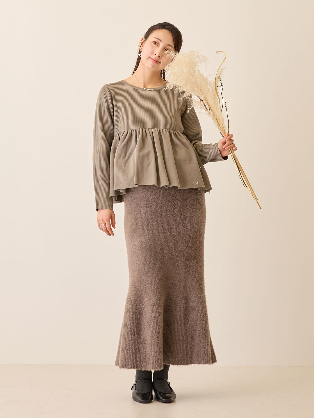 シャギーニットマーメイドスカート Charcoal