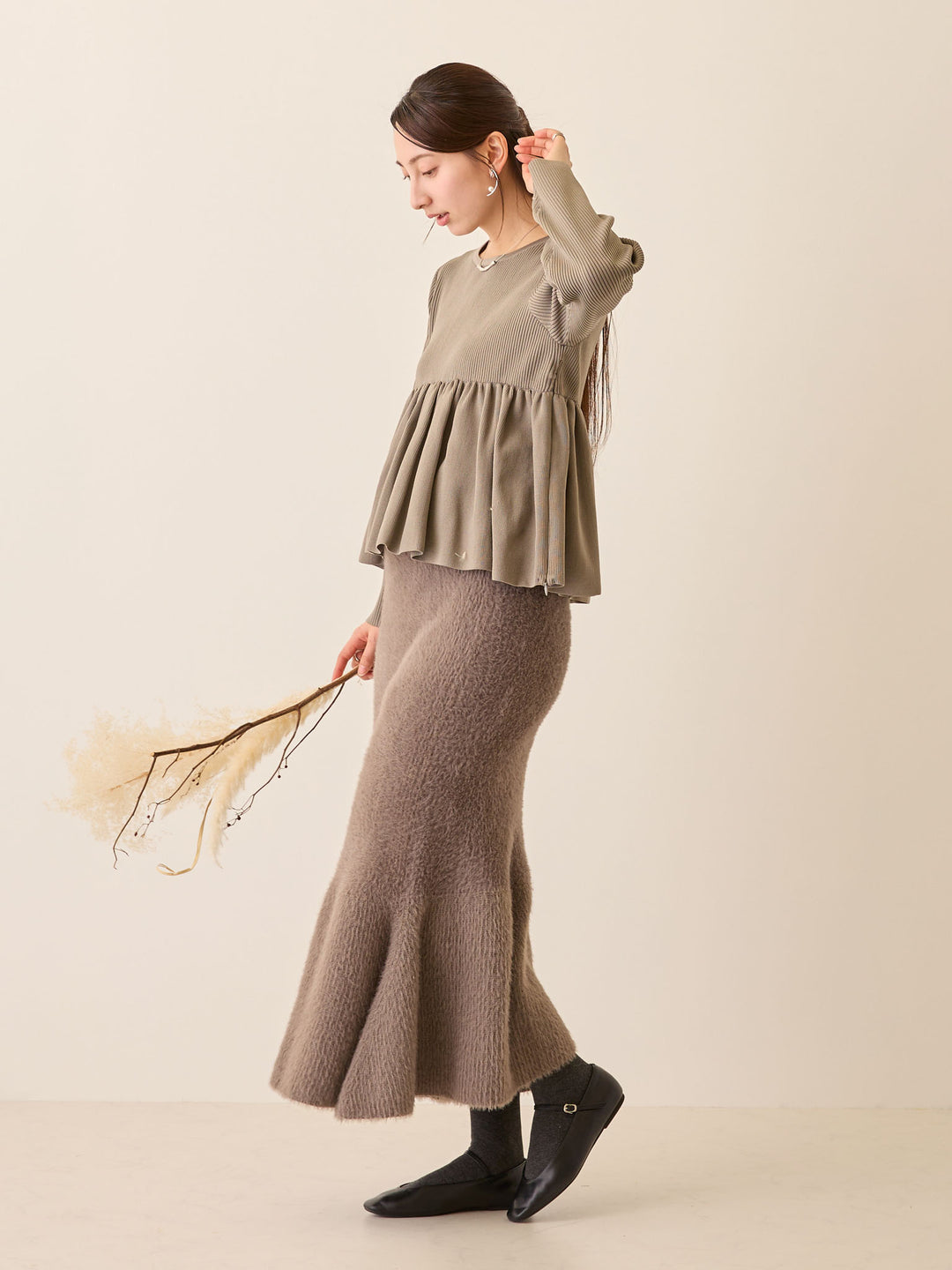 ペプラムニットトップス Gray