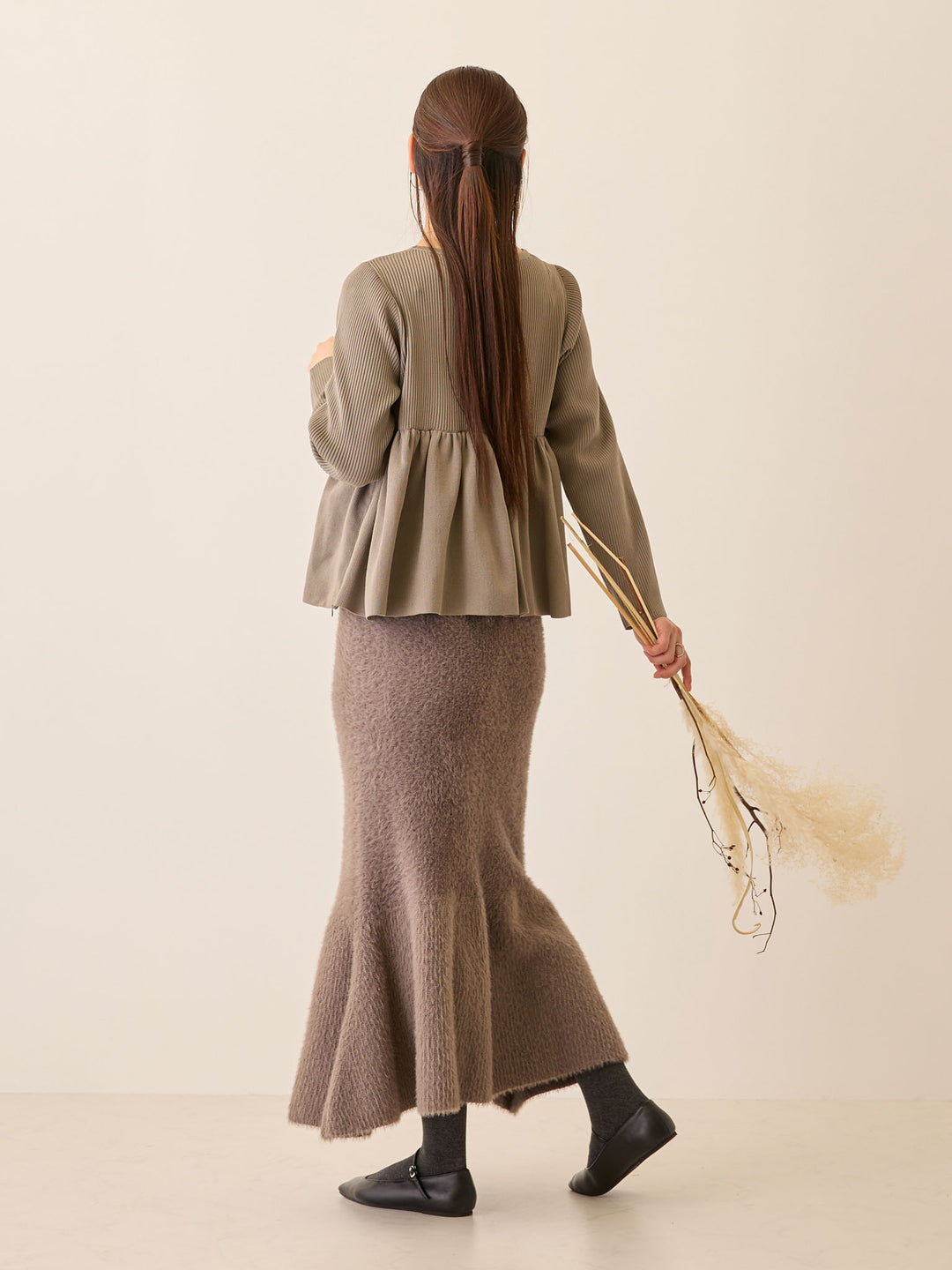 ペプラムニットトップス Gray