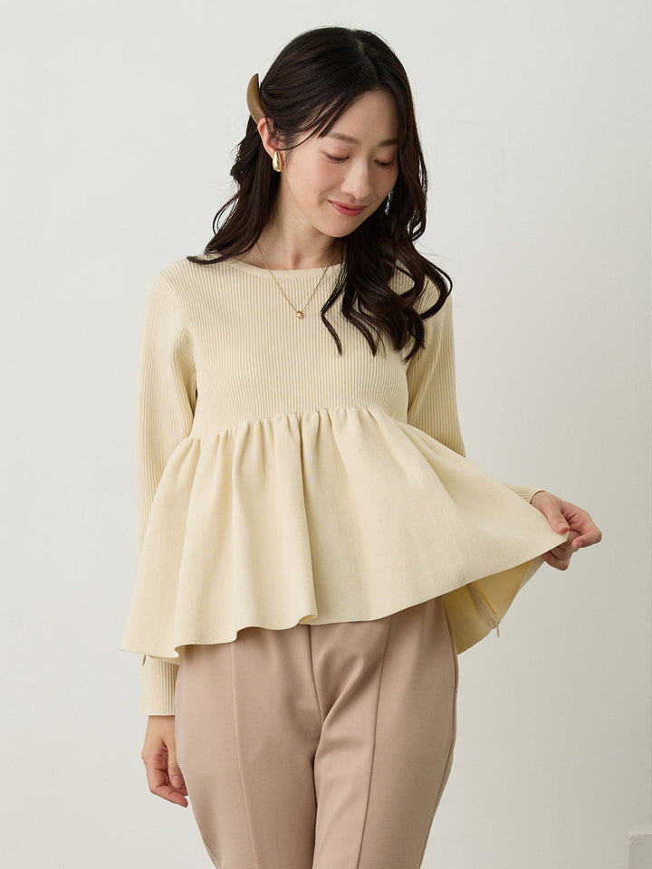 ペプラムニットトップス Ivory