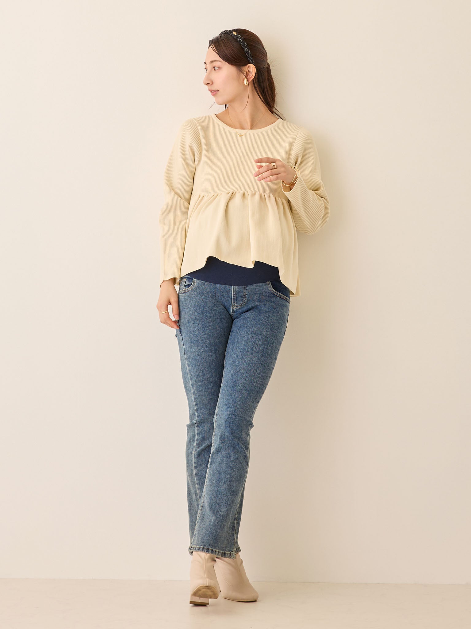 honono マタニティ　デニムパンツ　アンクル丈　Lサイズ マタニティフレアデニム Blue – honono for mom&baby