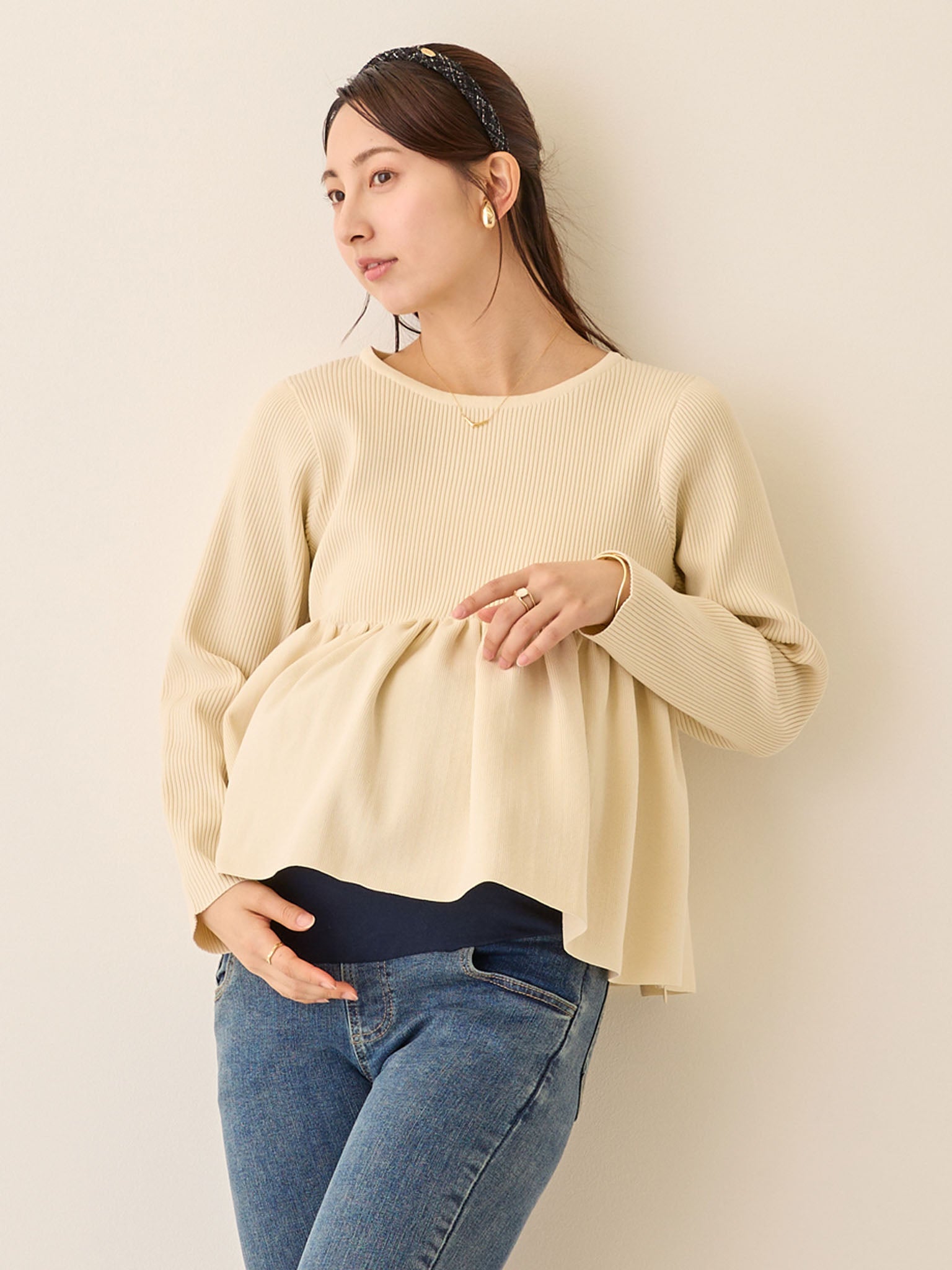 Heve  ペタルニット　ivory ツイード ニット ペプラム トップス le reve vaniller 全4色｜lvn411