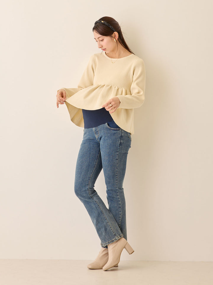 ペプラムニットトップス Ivory